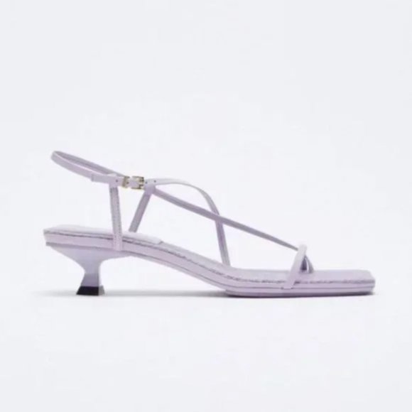 Zara Heeled Leather Sandals with Insole Mauve 7.5 - Picture 2 of 10